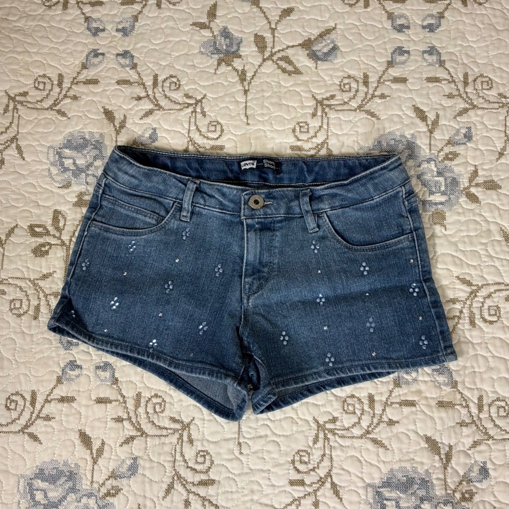Levi's Shorty Shorts Embellished Stretch Denim Shorts youth Size 16